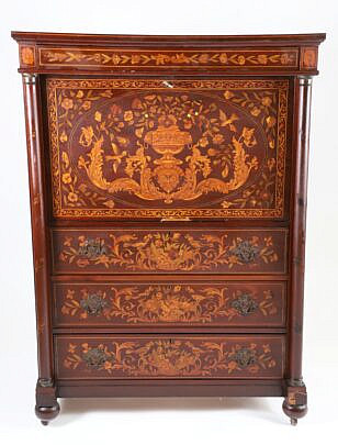 Paine Furniture Company Marquetry Inlaid Drop Front Desk of Abbatant, early 20th Century
