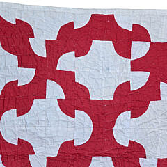 American Vintage Red and White Monkey Wrench Patchwork Quilt, circa 1940s