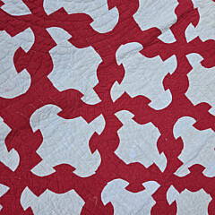 American Vintage Red and White Monkey Wrench Patchwork Quilt, circa 1940s