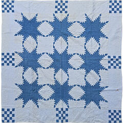 Blue and White Snowflake Pattern Quilt, 19th Century