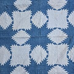 American Blue and White Calico Snowflake Pattern Quilt, 19th Century