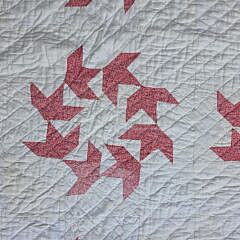 American Red and White Calico “Ring of Flying Geese” Patchwork Quilt, circa 1930s