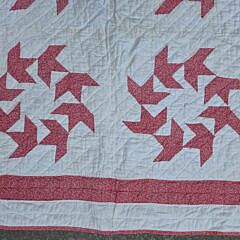 American Red and White Calico “Ring of Flying Geese” Patchwork Quilt, circa 1930s