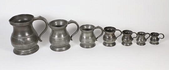 James Yates Set of 7 Nottingham Pewter Measures, 19th Century