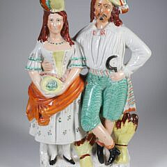 English Staffordshire Figural Group of Albanian Farmer and His Wife, 19th Century