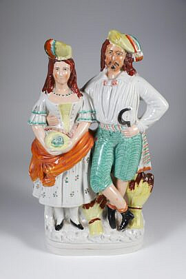 English Staffordshire Figural Group of Albanian Farmer and His Wife, 19th Century