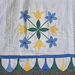 American Vintage Blue, Green, and Yellow Tulip Patchwork Quilt, circa 1930s