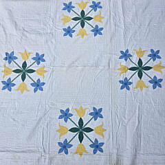 American Vintage Blue, Green, and Yellow Tulip Patchwork Quilt, circa 1930s