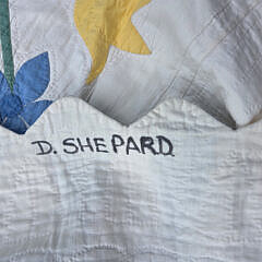 American Vintage Blue, Green, and Yellow Tulip Patchwork Quilt, circa 1930s