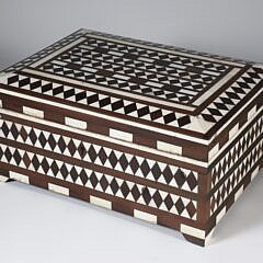 Teak Wood and Bone Geometric Inlaid Box