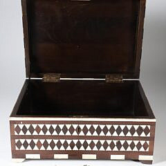 Teak Wood and Bone Geometric Inlaid Box