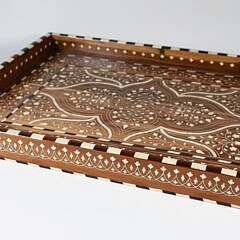 Teak Wood and Bone Elaborately Inlaid Serving Tray