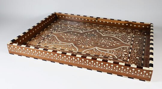 Teak Wood and Bone Elaborately Inlaid Serving Tray