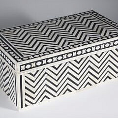 Teak Wood and Bone Geometric Inlaid Box
