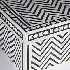 Teak Wood and Bone Geometric Inlaid Box