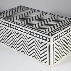 Teak Wood and Bone Geometric Inlaid Box