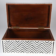 Teak Wood and Bone Geometric Inlaid Box
