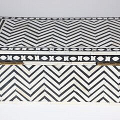 Teak Wood and Bone Geometric Inlaid Box