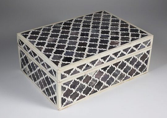 Teakwood and Bone Geometric Inlaid Box