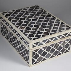 Teakwood and Bone Geometric Inlaid Box
