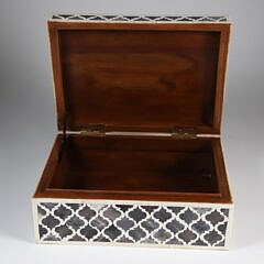 Teakwood and Bone Geometric Inlaid Box