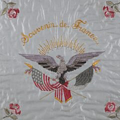 Framed Souvenir de France Silk Embroidered Panel World War I Era circa 1917-20