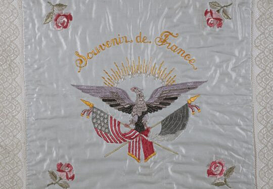 Framed Souvenir de France Silk Embroidered Panel World War I Era circa 1917-20