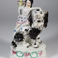 Staffordshire Figural of a King Charles Spaniel and Woman and Bird