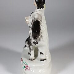 Staffordshire Figural of a King Charles Spaniel and Woman and Bird