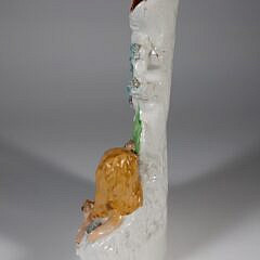 Staffordshire Spill Vase with Lion and Two Cubs Reclining Under a Tree
