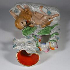 Staffordshire Spill Vase with Lion and Two Cubs Reclining Under a Tree