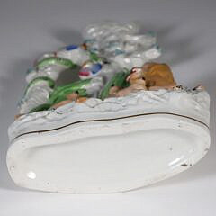 Staffordshire Spill Vase with Lion and Two Cubs Reclining Under a Tree