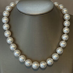 Fine 14mm x 16.6mm White South Sea Pearl Necklace, 14k White Gold Diamond Clasp