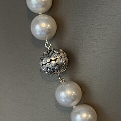 Fine 14mm x 16.6mm White South Sea Pearl Necklace, 14k White Gold Diamond Clasp