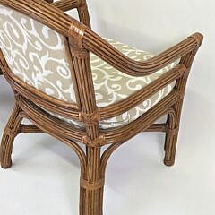 Pair of Coastal Rattan and Bamboo Upholstered Club Chairs
