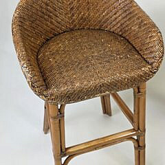 Pair of Coastal Rattan and Bamboo Barstools