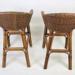 Pair of Coastal Rattan and Bamboo Barstools