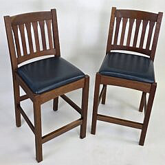 Pair of Signed Stickley Leather Highback Mission Style Barstools
