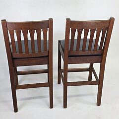 Pair of Signed Stickley Leather Highback Mission Style Barstools