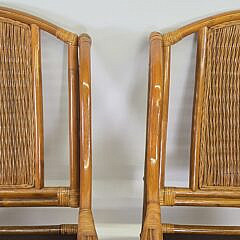 Pair of Coastal Rattan and Bamboo Open Arm Patio Chairs