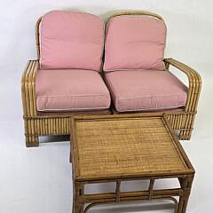 Vintage Bamboo and Rattan Three-Piece Settee and Coffee Table, 20th century