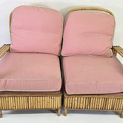 Vintage Bamboo and Rattan Three-Piece Settee and Coffee Table, 20th century