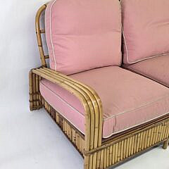 Vintage Bamboo and Rattan Three-Piece Settee and Coffee Table, 20th century