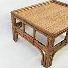 Vintage Bamboo and Rattan Three-Piece Settee and Coffee Table, 20th century