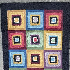 Vintage Wool Hand Hooked Geometric Runner Carpet Rug, 20th century