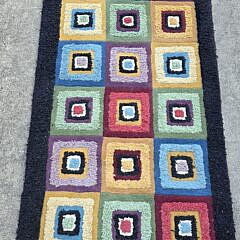 Vintage Wool Hand Hooked Geometric Runner Carpet Rug, 20th century