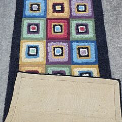 Vintage Wool Hand Hooked Geometric Runner Carpet Rug, 20th century