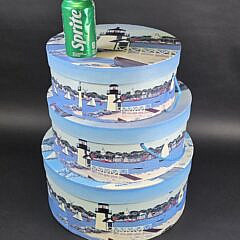 Set of Three Claire Murray Nantucket Decorated Nesting Hat Boxes