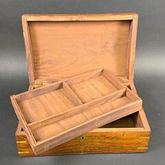 Vintage Brass Bound and Inlaid Box, 20th century