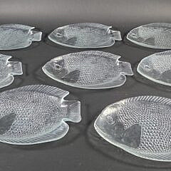 Set of Eight French Clear Glass Figural Fish Plates
